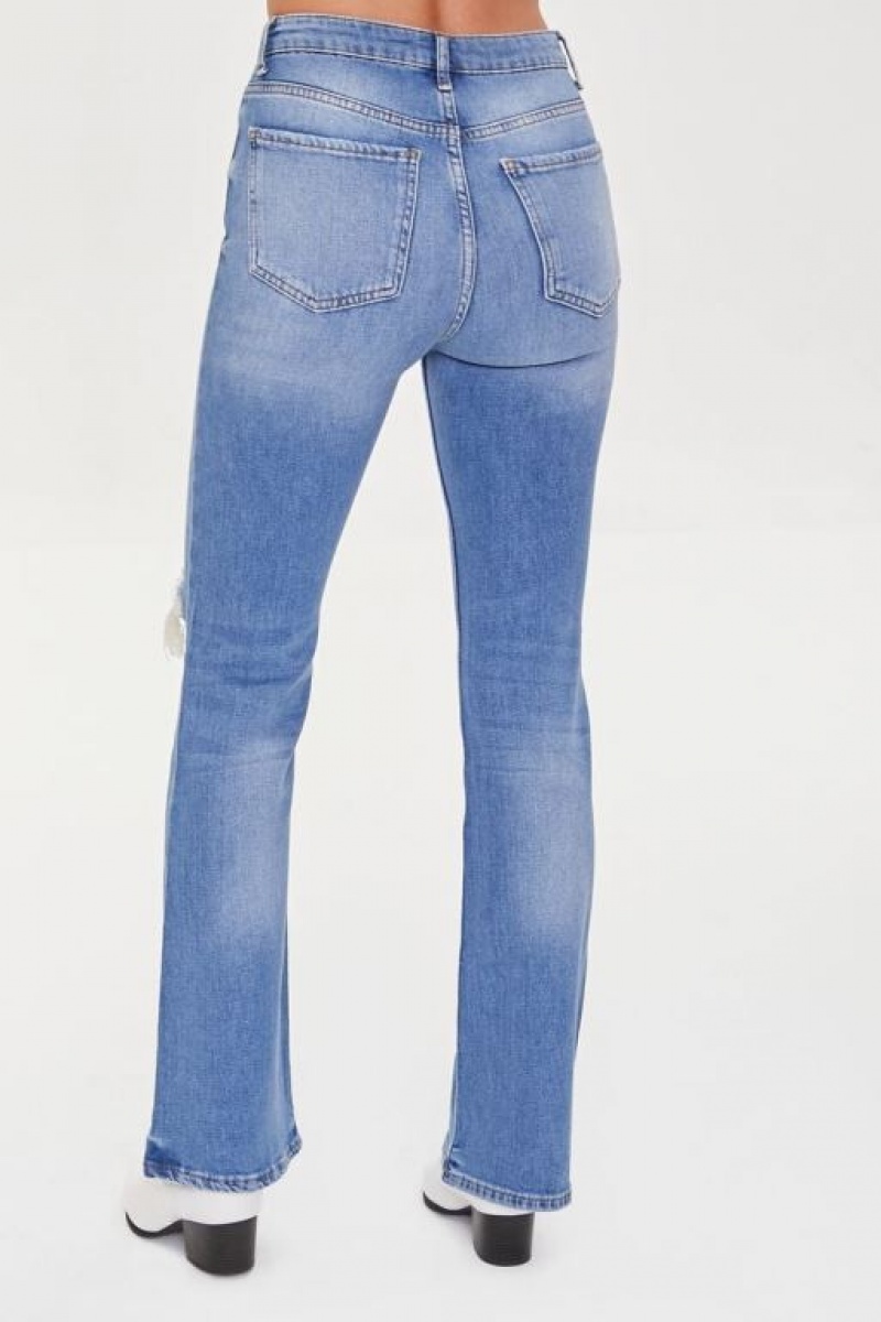 Jeans Forever 21 Hemp Distressed Flare Mujer Azules | OuZ8PwNVOSK