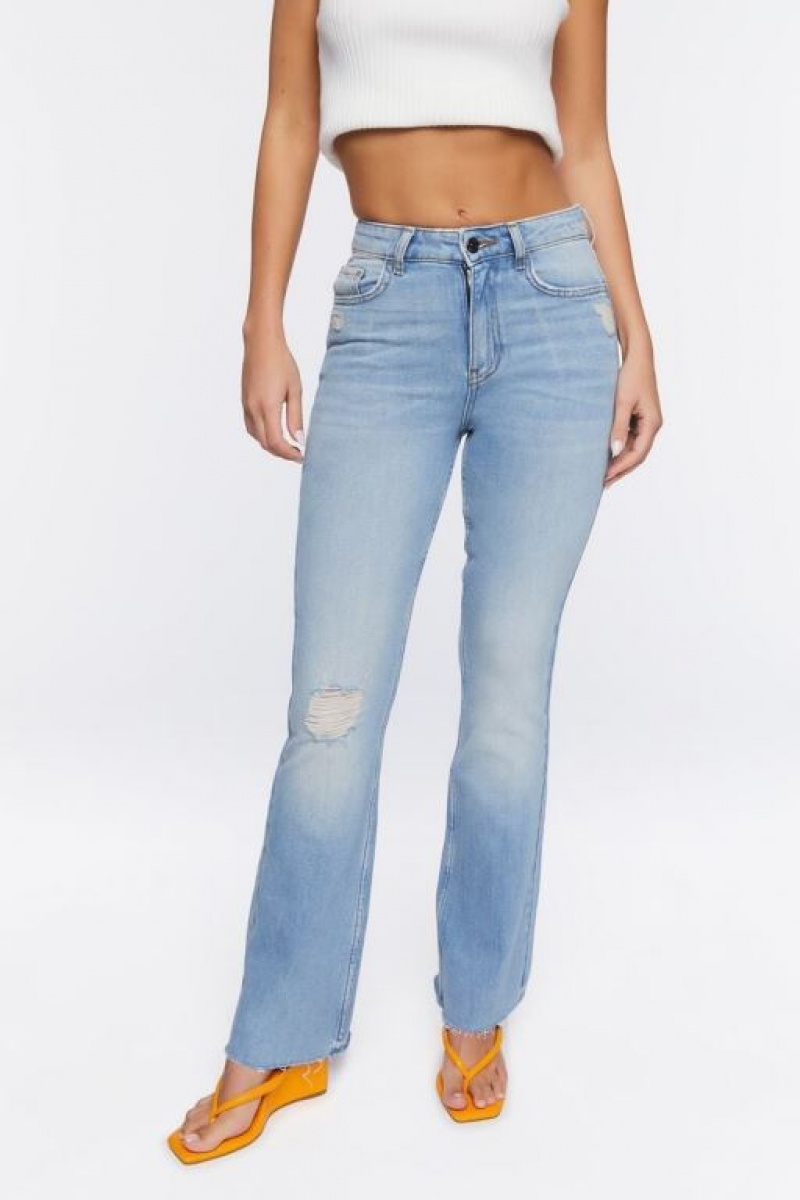 Jeans Forever 21 Hemp High Rise Bootcut Distressed Mujer Azules | PTOiBIsU2Jk