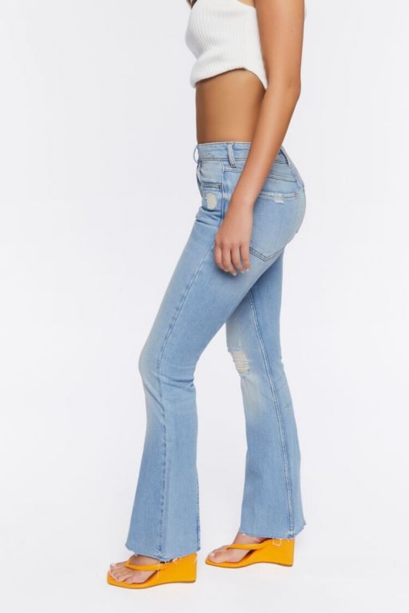 Jeans Forever 21 Hemp High Rise Bootcut Distressed Mujer Azules | PTOiBIsU2Jk