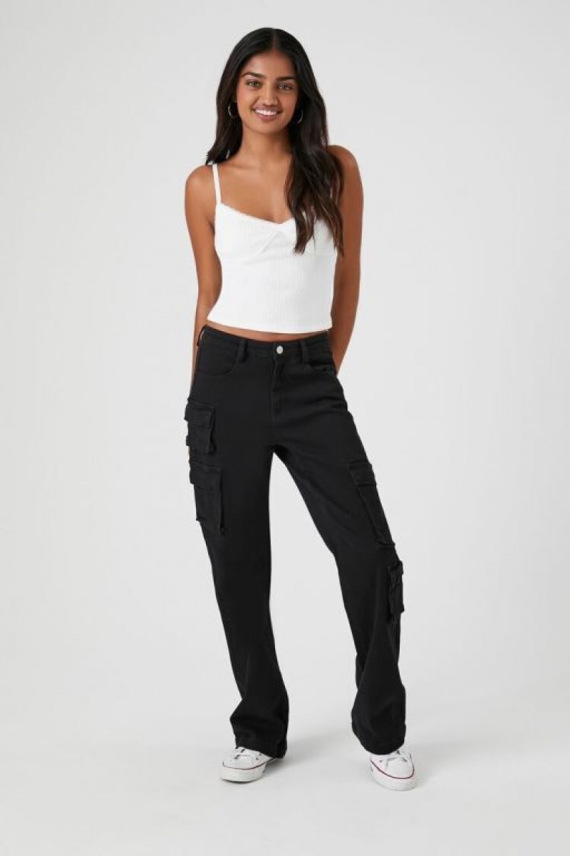 Jeans Forever 21 High Rise Cargo Bootcut Mujer Negras | CyiWZXhgJOw