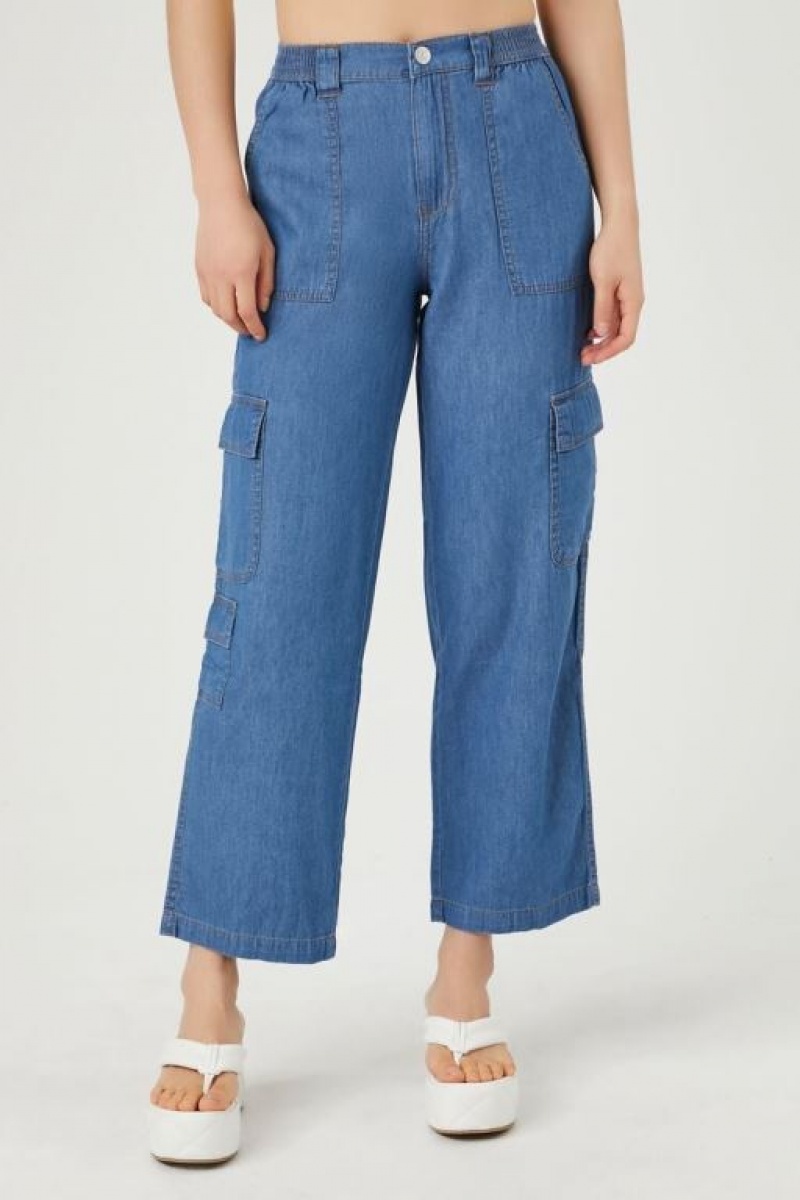 Jeans Forever 21 High Rise Wide Leg Cargo Mujer Azules | YSDj3cPEhKm