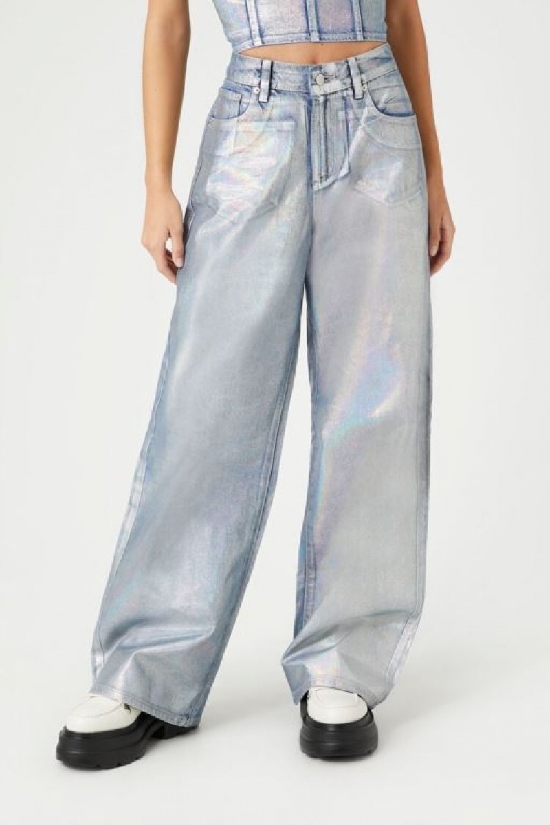 Jeans Forever 21 Iridescent Wide Leg Mujer Azules Multicolor | VgfmRqRWSyH