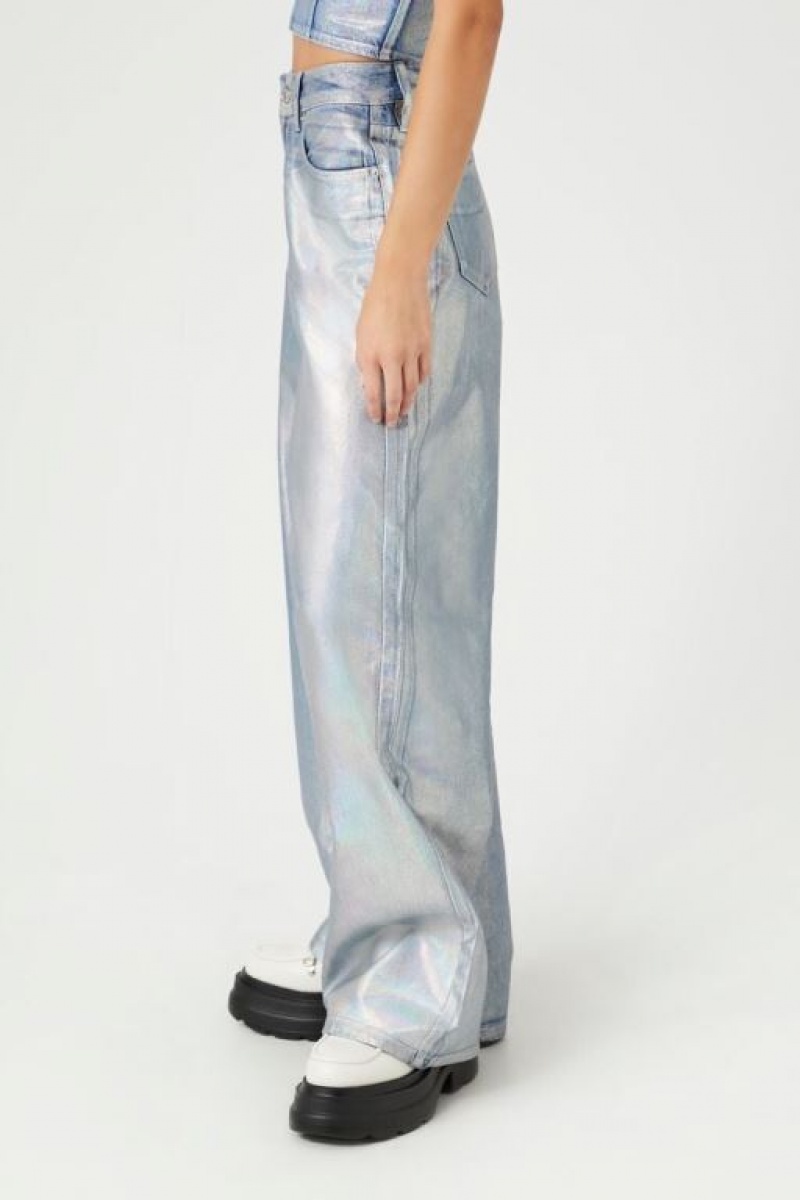 Jeans Forever 21 Iridescent Wide Leg Mujer Azules Multicolor | VgfmRqRWSyH