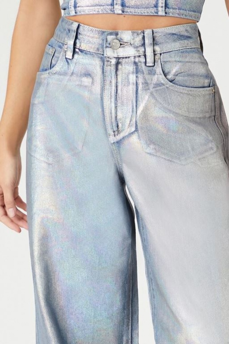 Jeans Forever 21 Iridescent Wide Leg Mujer Azules Multicolor | VgfmRqRWSyH