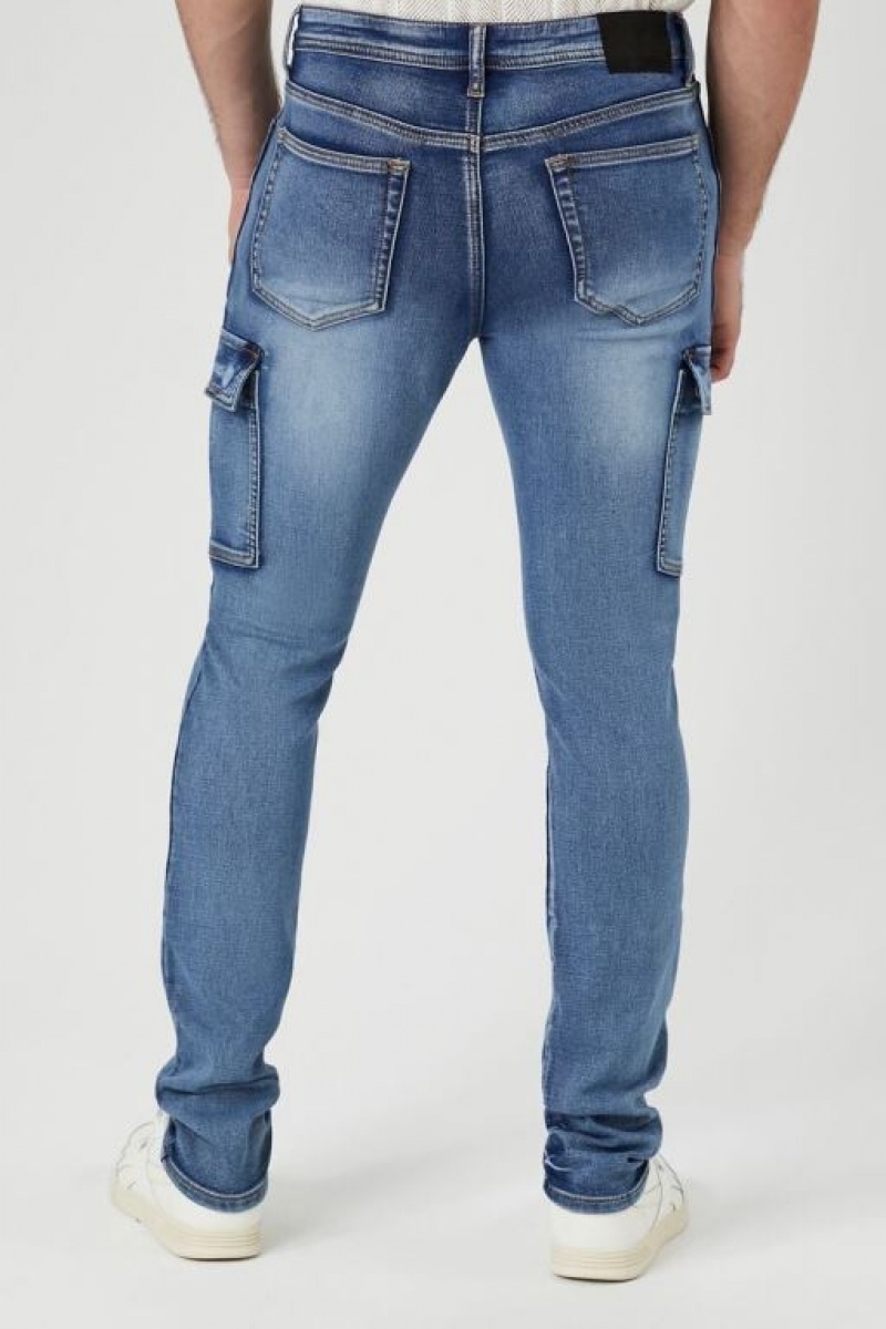 Jeans Forever 21 Knit Denim Cargo Flaco Hombre Azules Oscuro | lWTU3JsXTdO