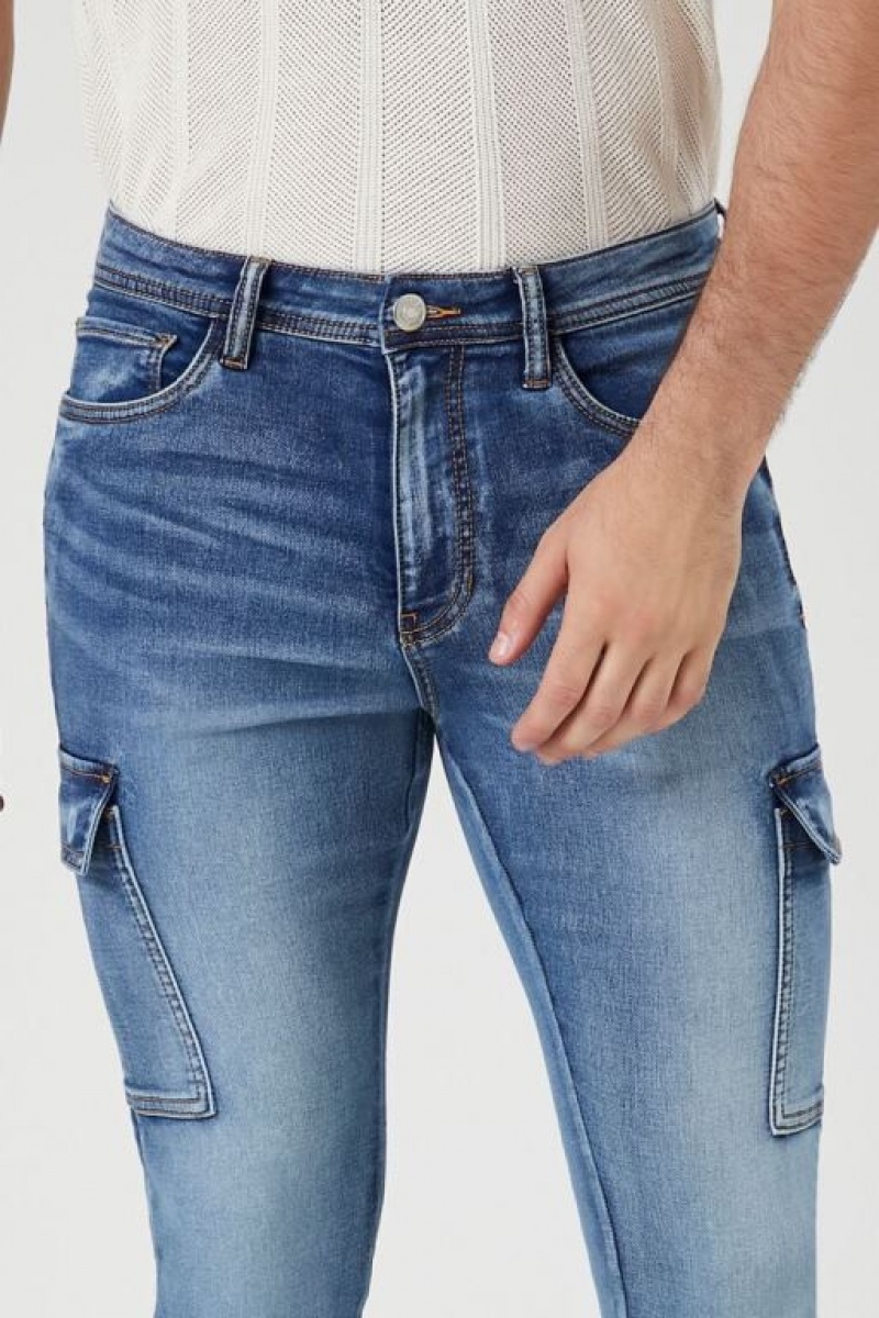 Jeans Forever 21 Knit Denim Cargo Flaco Hombre Azules Oscuro | lWTU3JsXTdO