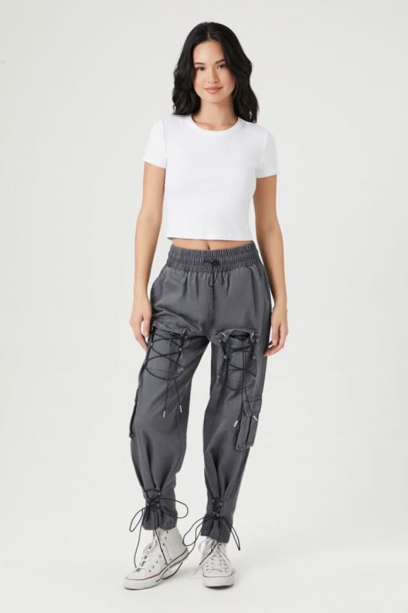 Jeans Forever 21 Lace Up Toggle Joggers Mujer Gris Oscuro Negras | pRtjxirjFza