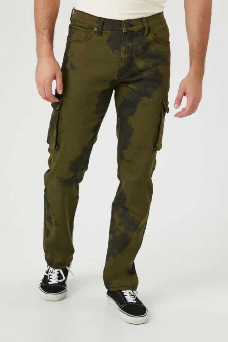 Jeans Forever 21 Marble Print Cargo Hombre Verde Oliva Negras | nwLVt9Wa1WS