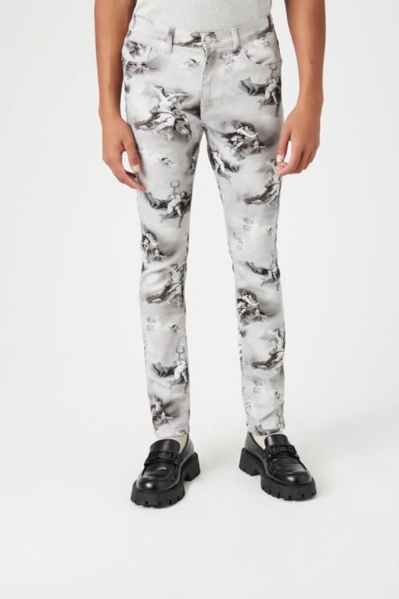 Jeans Forever 21 Marble Print Flaco Hombre Gris Multicolor | pjOXbMaTiV5