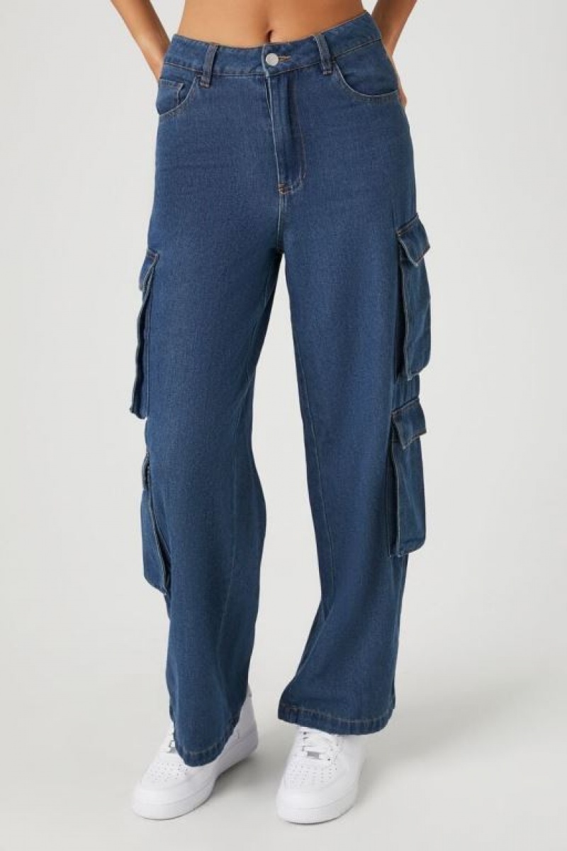 Jeans Forever 21 Mid Rise Denim Cargo Mujer Azules | iw8OXOa422N