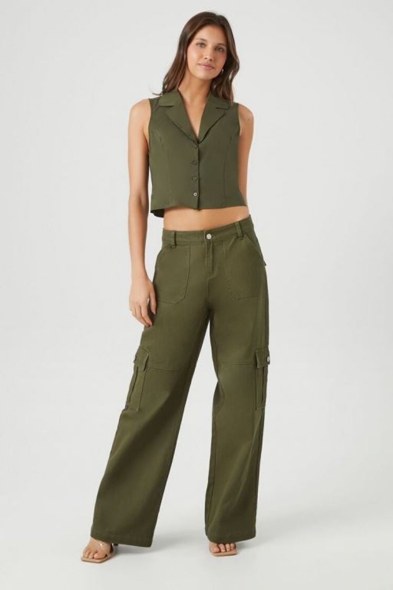 Jeans Forever 21 Mid Rise Wide Leg Cargo Mujer Verde Oliva | tH35lGOhCkb