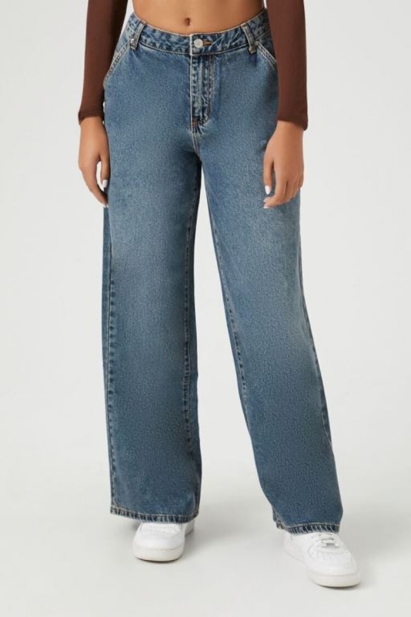 Jeans Forever 21 Mid Rise Wide Leg Mujer Azules Oscuro | mLvOR9u5SgS