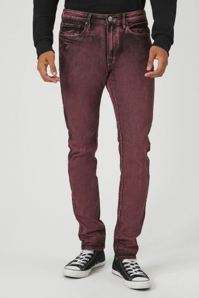 Jeans Forever 21 Mineral Wash Flaco Hombre Burdeos | giAexPZidug