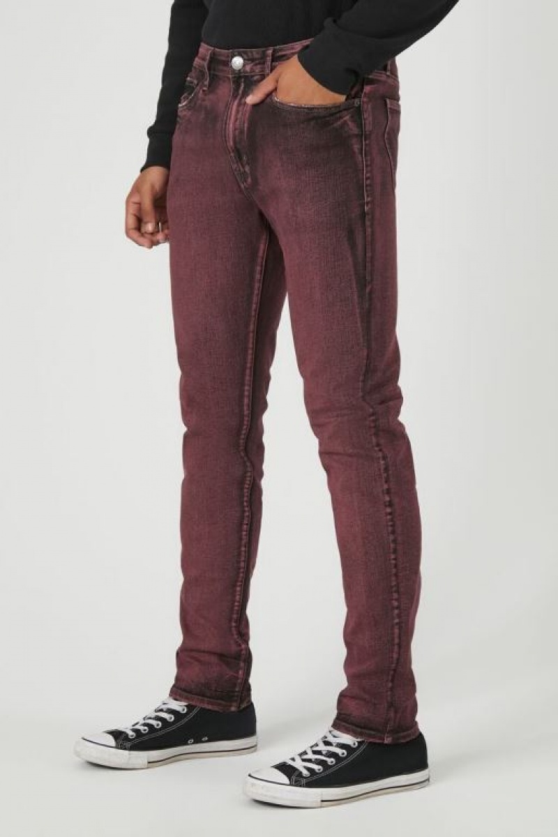 Jeans Forever 21 Mineral Wash Flaco Hombre Burdeos | giAexPZidug