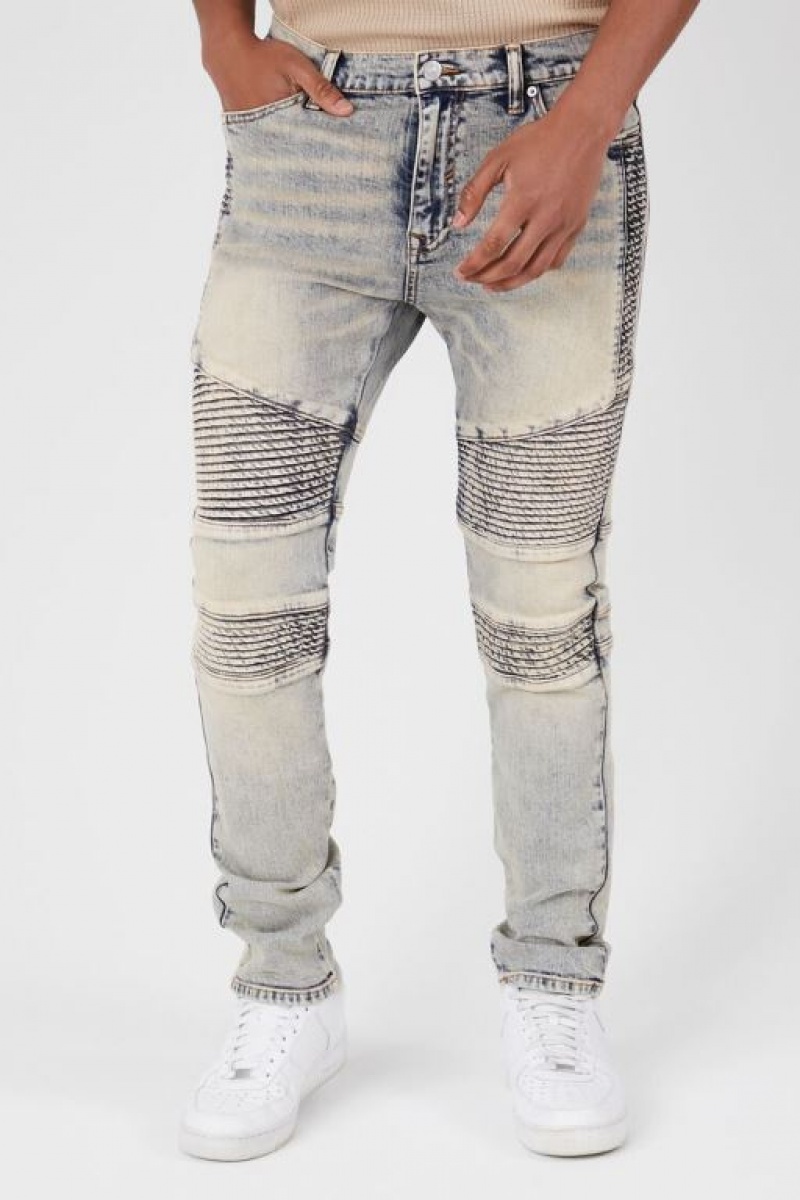 Jeans Forever 21 Moto Flaco Hombre Azules Claro | 39NfXM8nYu5