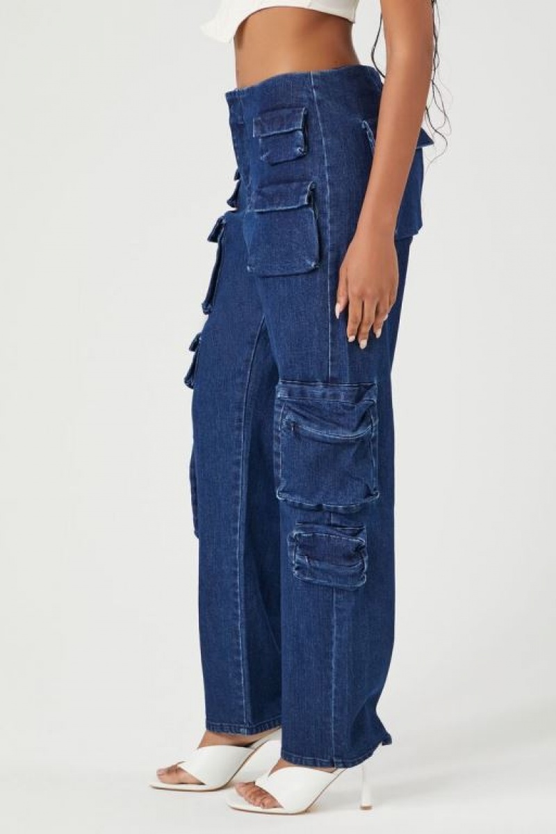 Jeans Forever 21 Multi Pocket Cargo Mujer Azules Oscuro | aOVfOmZs4hj