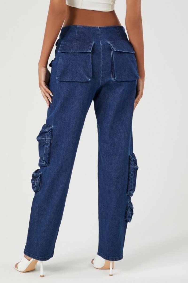 Jeans Forever 21 Multi Pocket Cargo Mujer Azules Oscuro | aOVfOmZs4hj