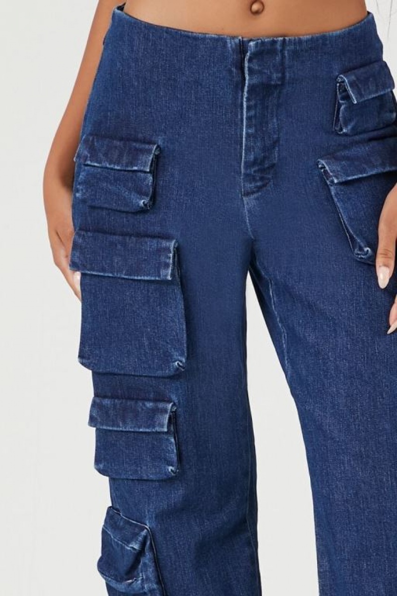 Jeans Forever 21 Multi Pocket Cargo Mujer Azules Oscuro | aOVfOmZs4hj