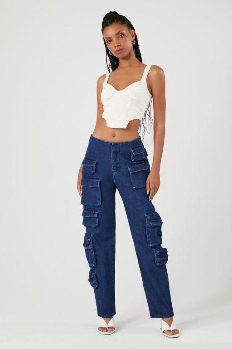 Jeans Forever 21 Multi Pocket Cargo Mujer Azules Oscuro | aOVfOmZs4hj