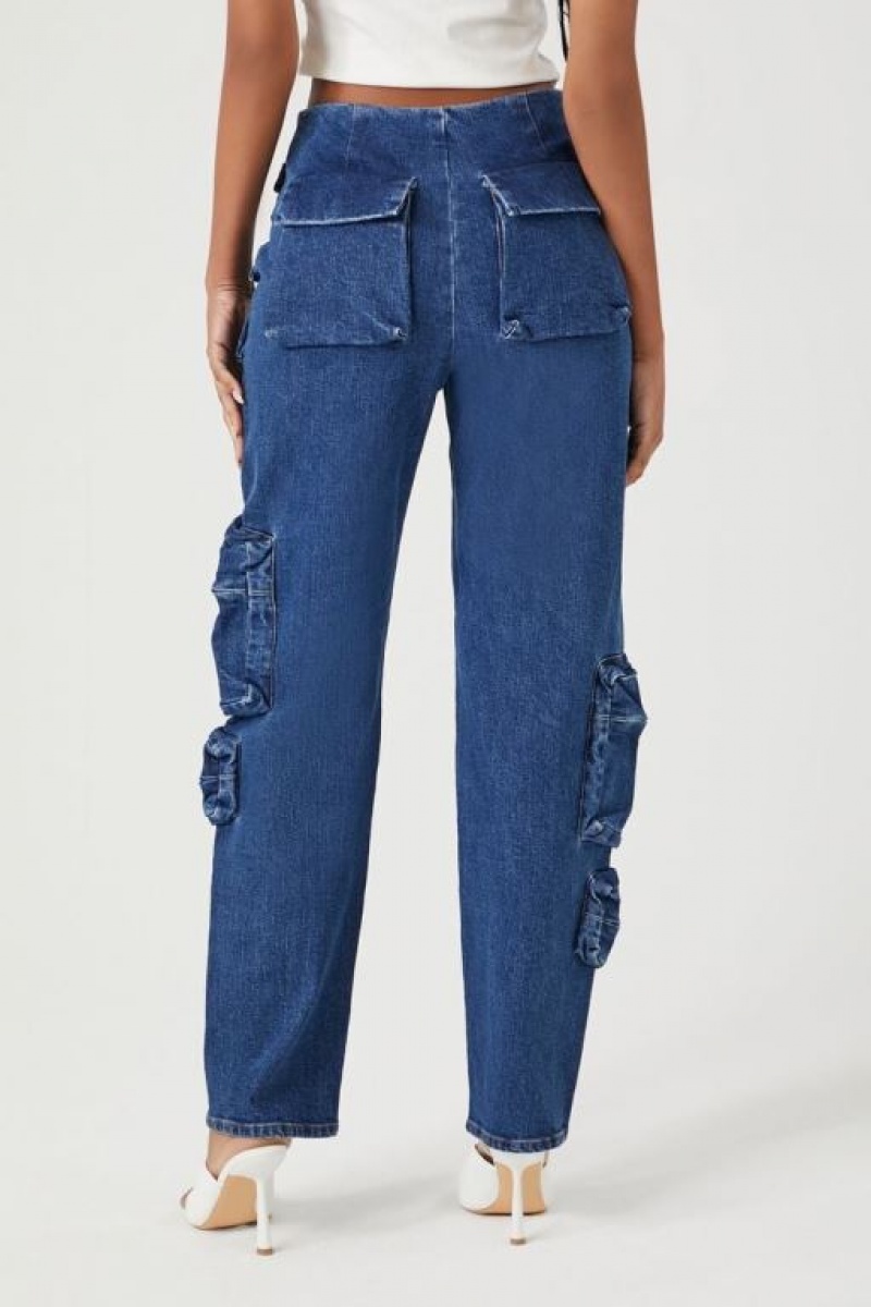 Jeans Forever 21 Multi Pocket Cargo Mujer Azules | XvXlah2lqQT