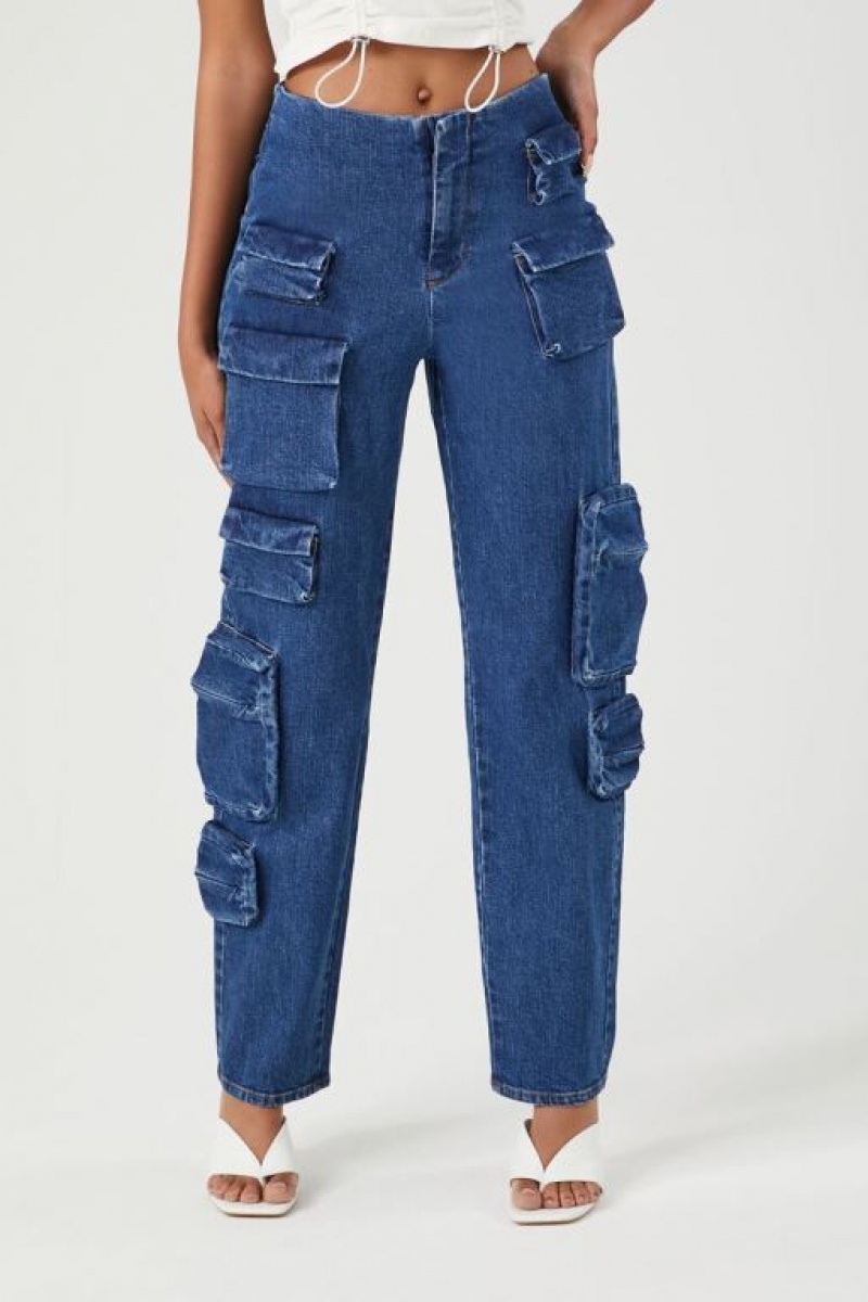 Jeans Forever 21 Multi Pocket Cargo Mujer Azules | XvXlah2lqQT