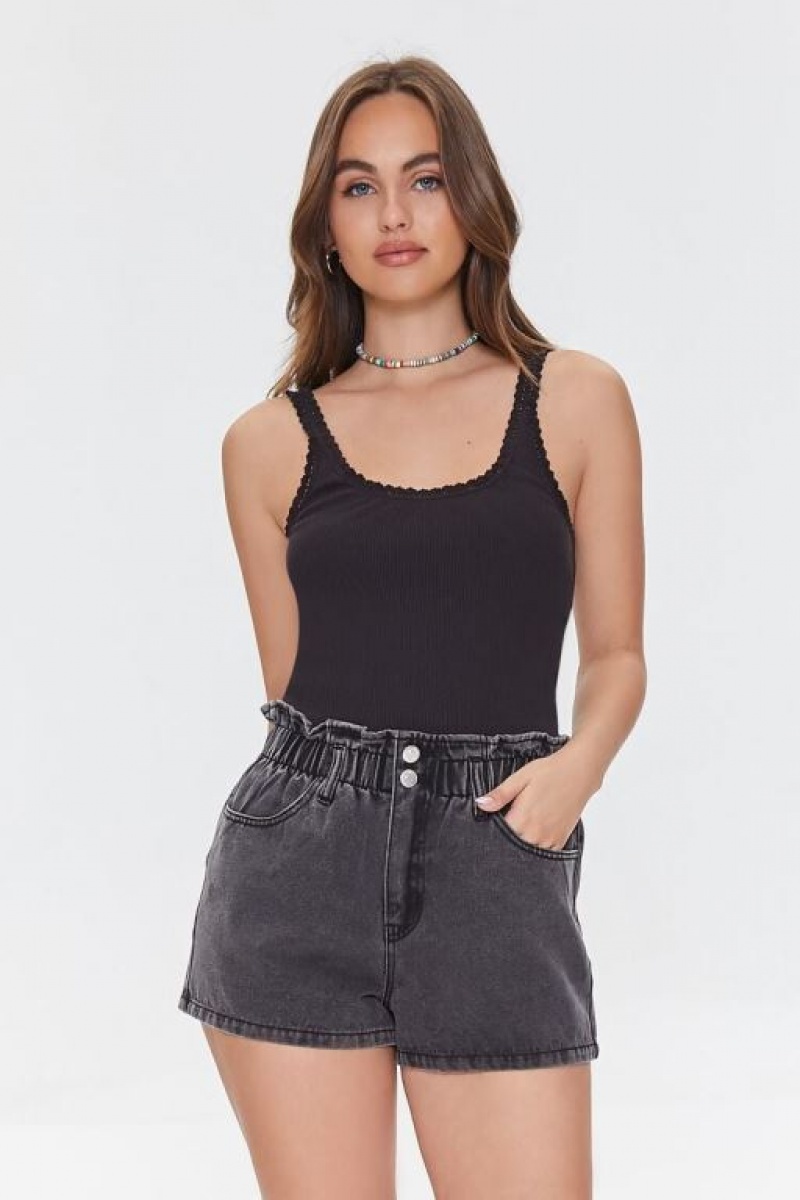 Jeans Forever 21 Paperbag Denim Mujer Negras | Aoa9qLmZ1GM