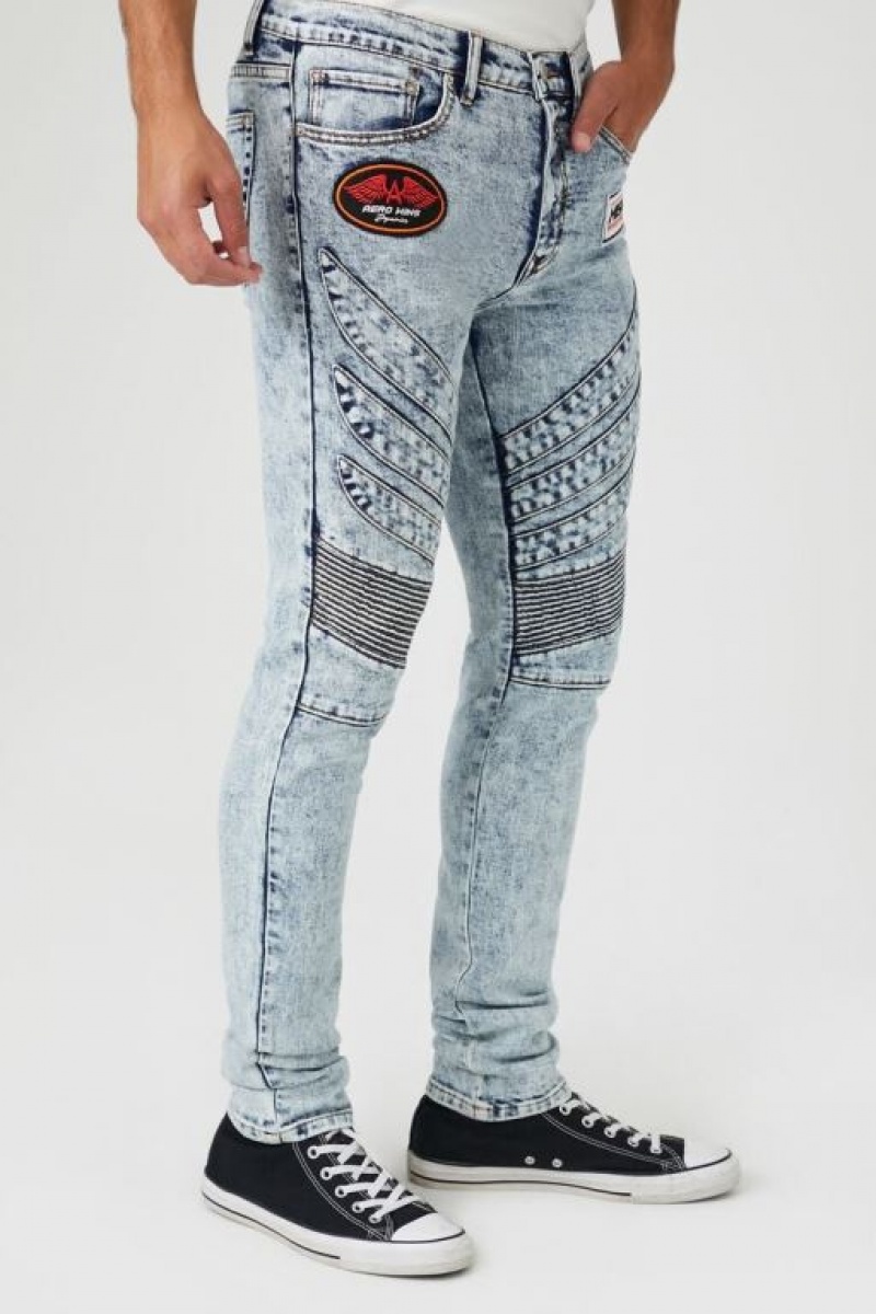 Jeans Forever 21 Patch Denim Moto Flaco Hombre Azules Claro | vHa9o7Xbfpf