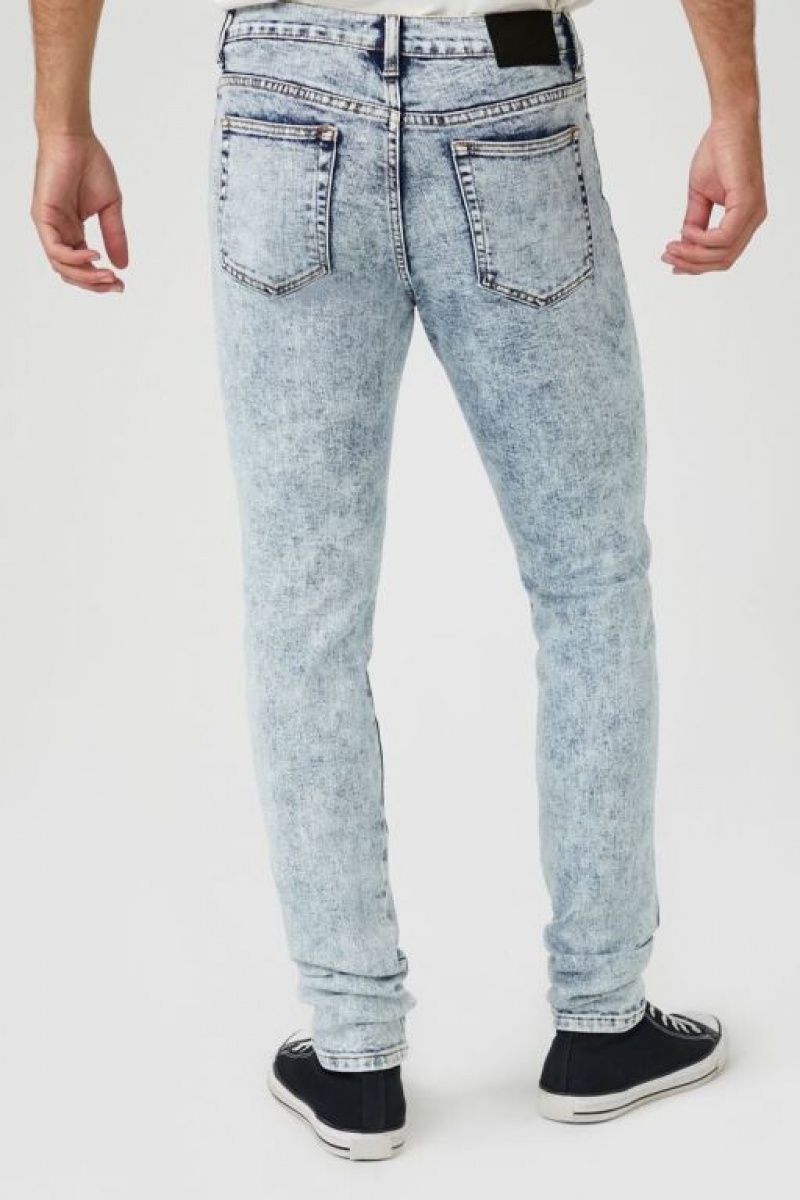 Jeans Forever 21 Patch Denim Moto Flaco Hombre Azules Claro | vHa9o7Xbfpf