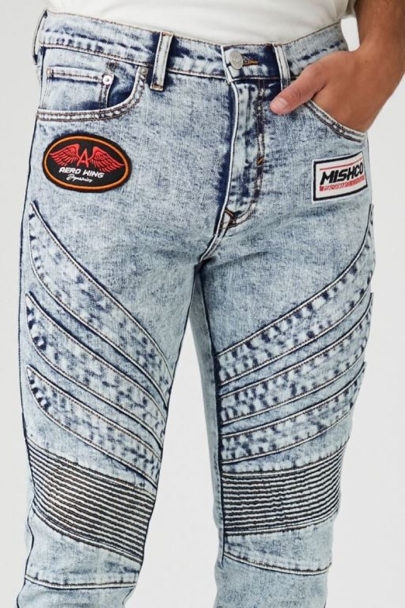 Jeans Forever 21 Patch Denim Moto Flaco Hombre Azules Claro | vHa9o7Xbfpf