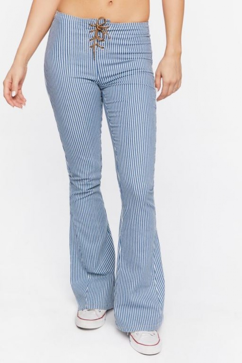 Jeans Forever 21 Pinstriped Low Rise Flare Mujer Azules Blancas | q3yIs9aBH0A