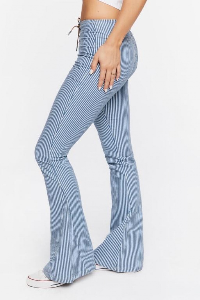 Jeans Forever 21 Pinstriped Low Rise Flare Mujer Azules Blancas | q3yIs9aBH0A