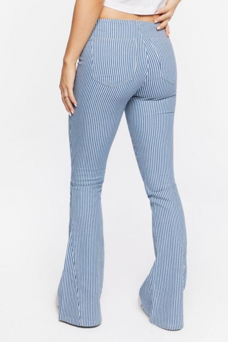 Jeans Forever 21 Pinstriped Low Rise Flare Mujer Azules Blancas | q3yIs9aBH0A