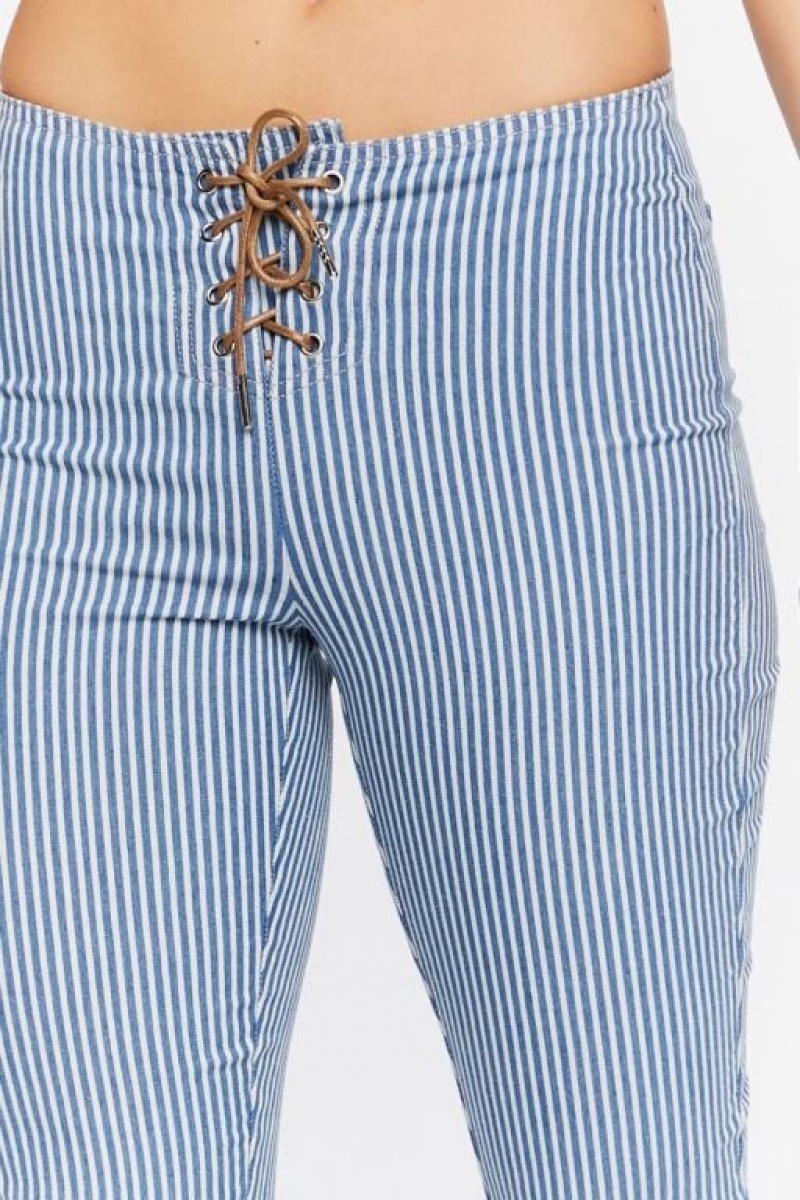 Jeans Forever 21 Pinstriped Low Rise Flare Mujer Azules Blancas | q3yIs9aBH0A