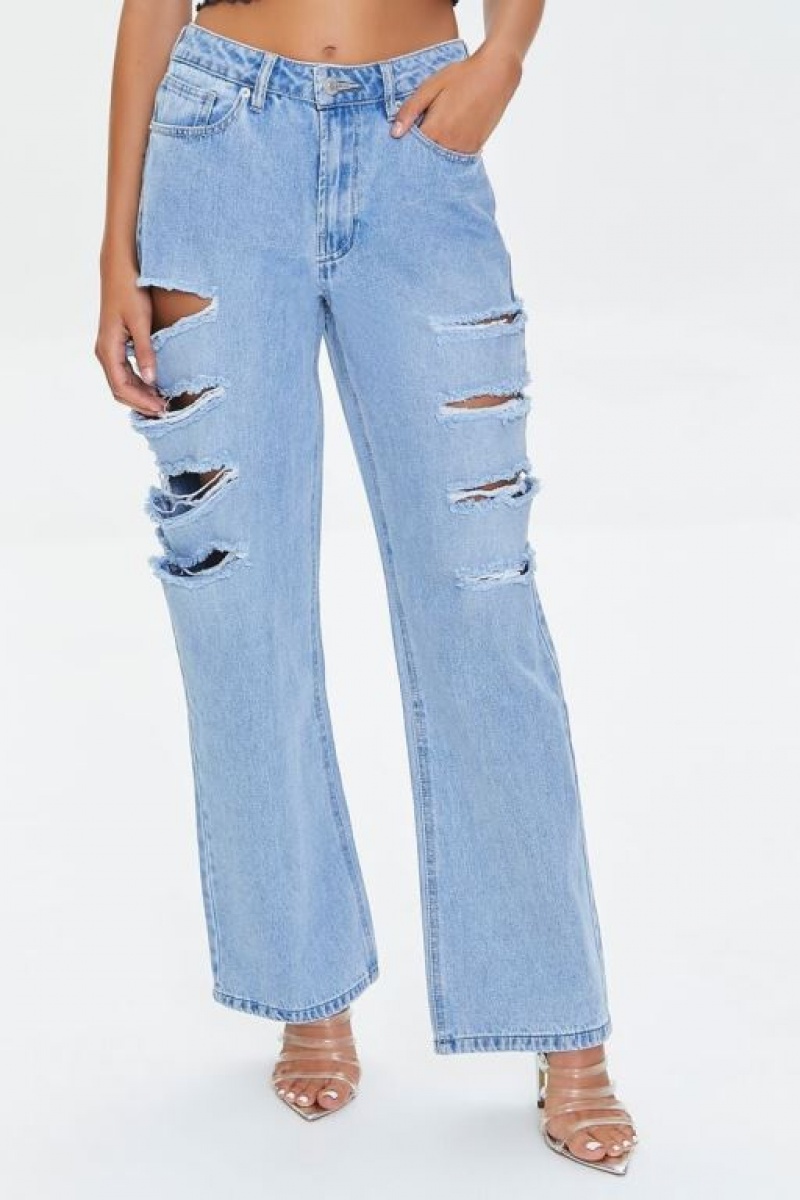 Jeans Forever 21 Premium Distressed S Fit Mujer Azules Claro | J5KtsOEZtAe