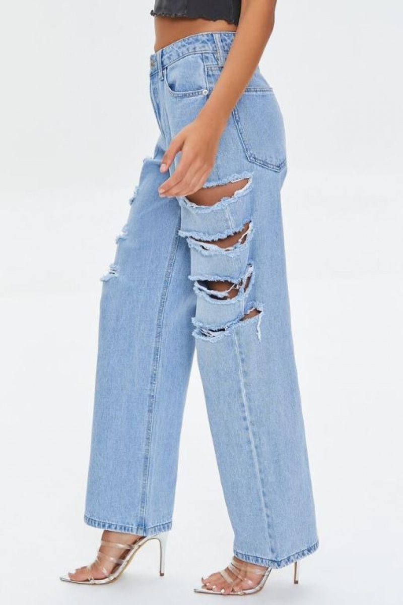 Jeans Forever 21 Premium Distressed S Fit Mujer Azules Claro | J5KtsOEZtAe