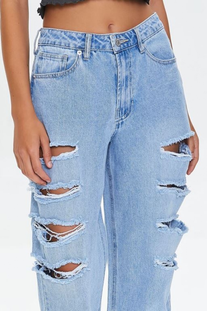 Jeans Forever 21 Premium Distressed S Fit Mujer Azules Claro | J5KtsOEZtAe