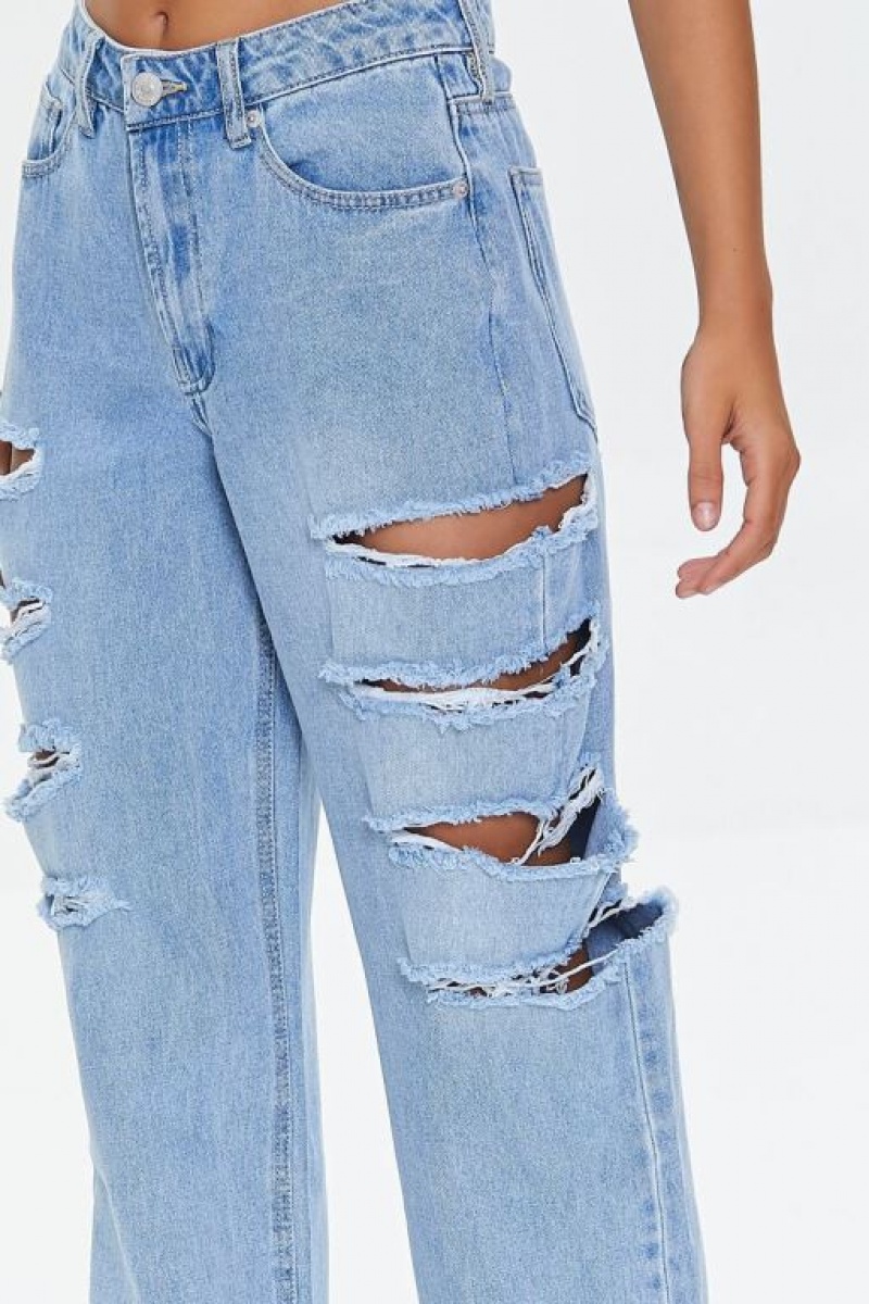 Jeans Forever 21 Premium Distressed S Fit Mujer Azules Claro | J5KtsOEZtAe