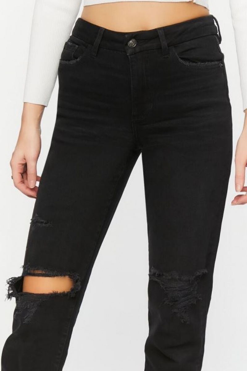 Jeans Forever 21 Recycled Cotton Distressed Directo Leg Mujer Negras | 96XgcAhhk6N