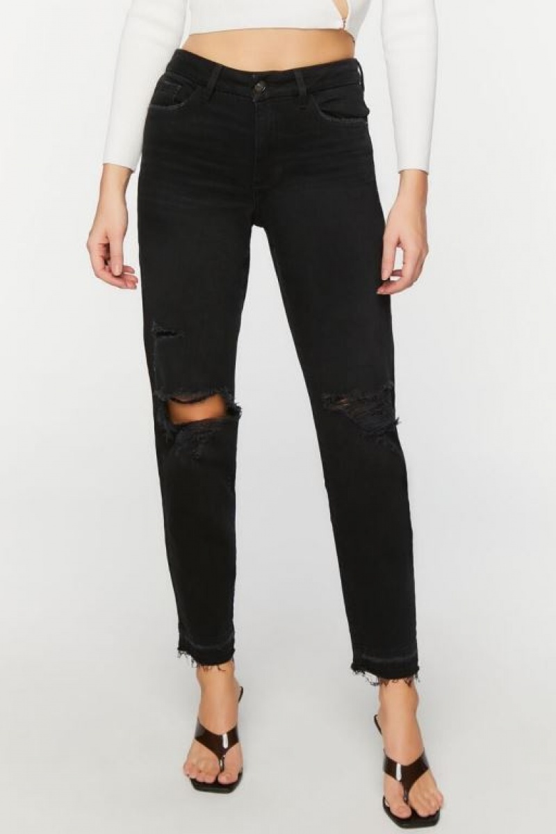 Jeans Forever 21 Recycled Cotton Distressed Directo Leg Mujer Negras | 96XgcAhhk6N