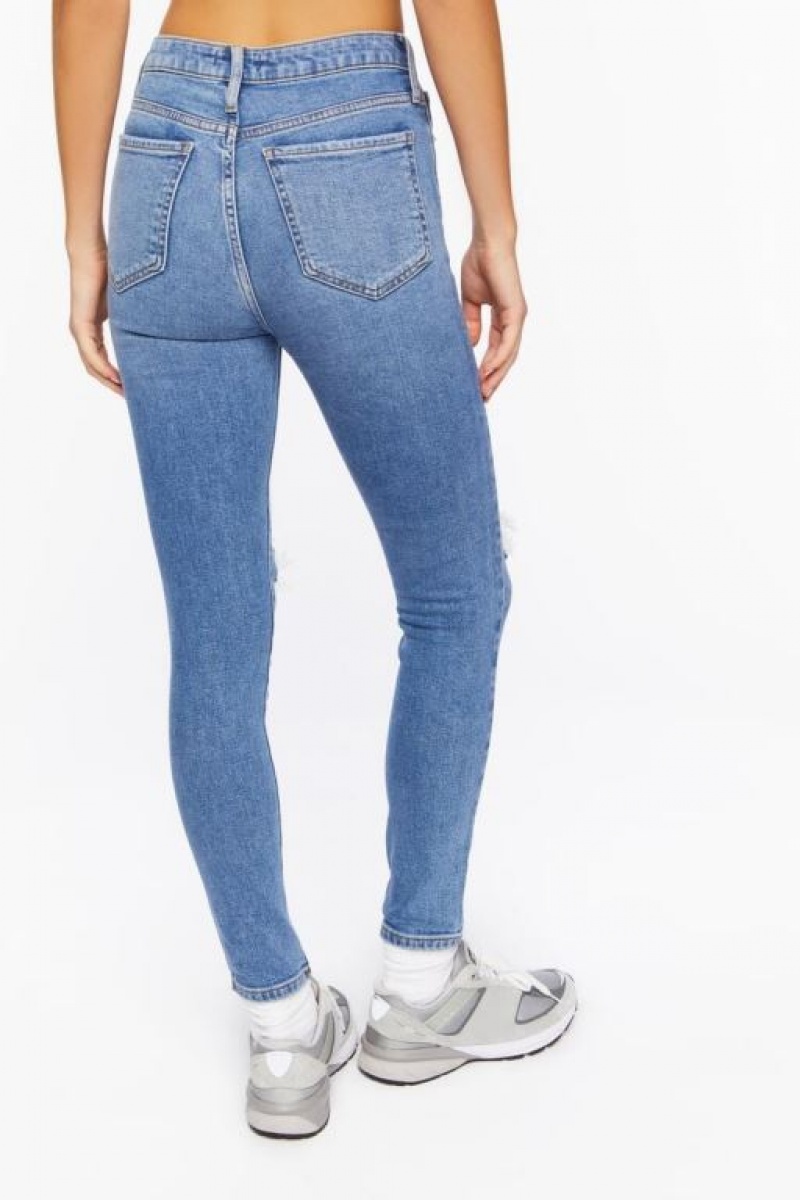 Jeans Forever 21 Recycled Cotton Distressed Flaco Mujer Azules | Cisj4fXaNhs