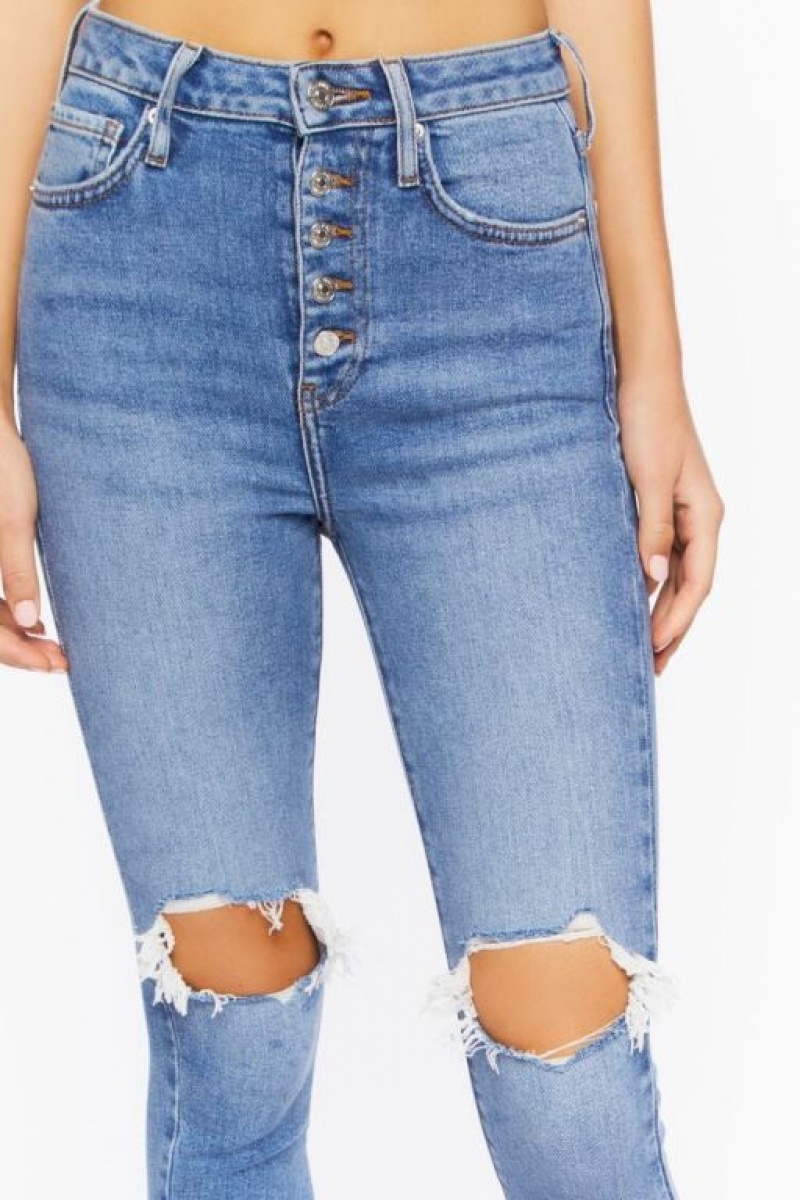 Jeans Forever 21 Recycled Cotton Distressed Flaco Mujer Azules | Cisj4fXaNhs