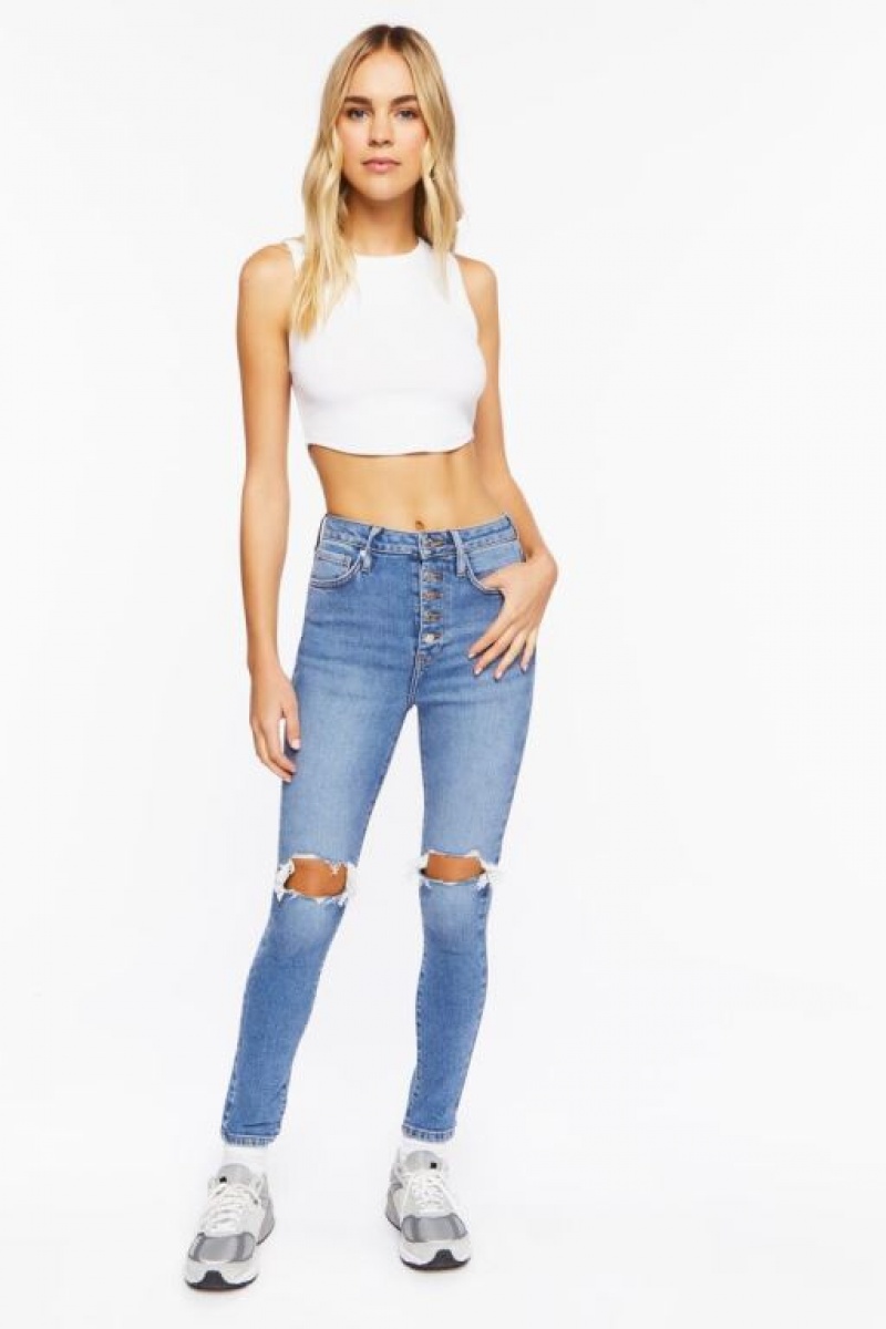 Jeans Forever 21 Recycled Cotton Distressed Flaco Mujer Azules | Cisj4fXaNhs