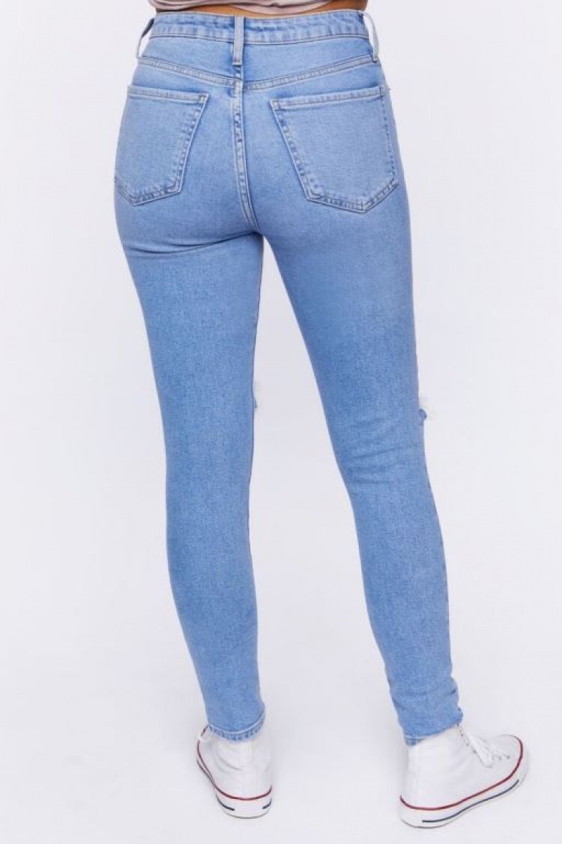 Jeans Forever 21 Recycled Cotton Distressed Flaco Mujer Azules Claro | MgzKXAguVyc