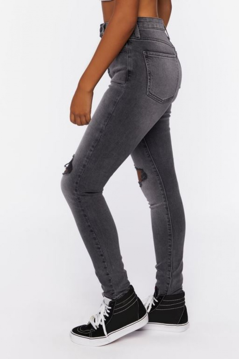 Jeans Forever 21 Recycled Cotton Distressed Flaco Mujer Negras | AaoinbDAr25