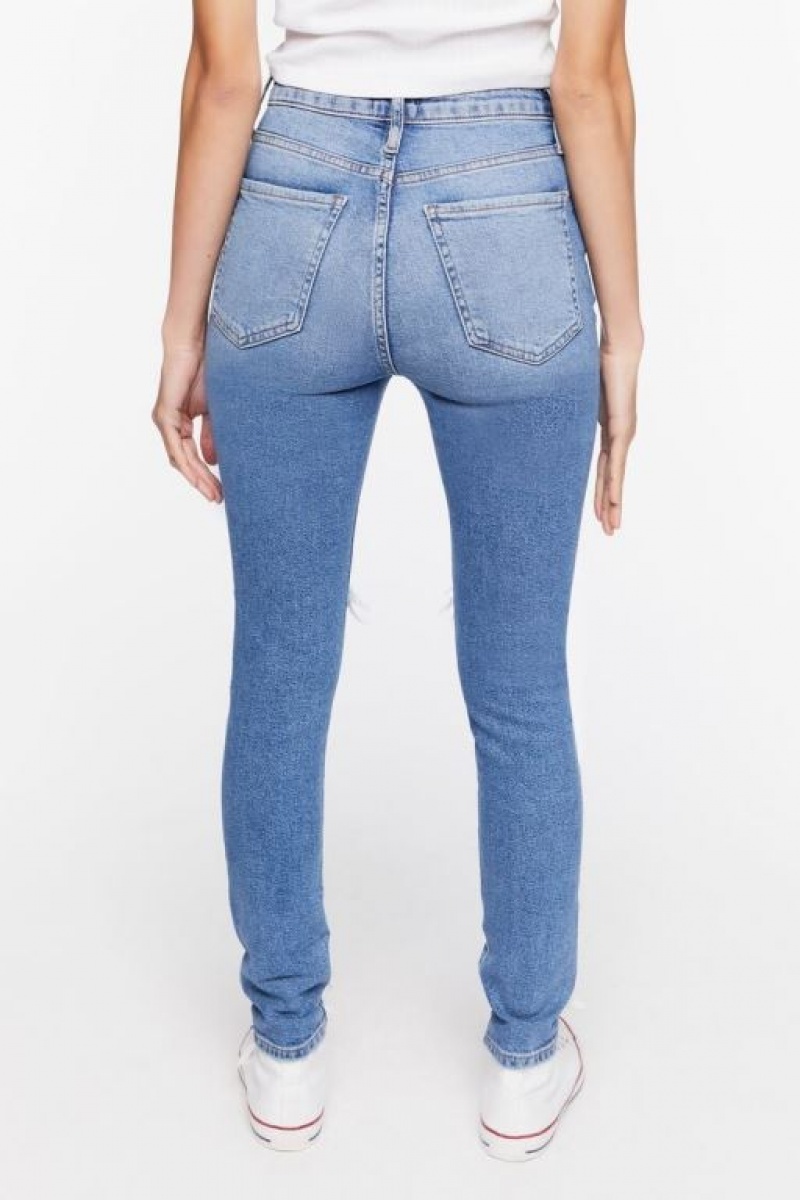 Jeans Forever 21 Recycled Cotton Distressed Flaco Mujer Azules | vx60ODTDI3M