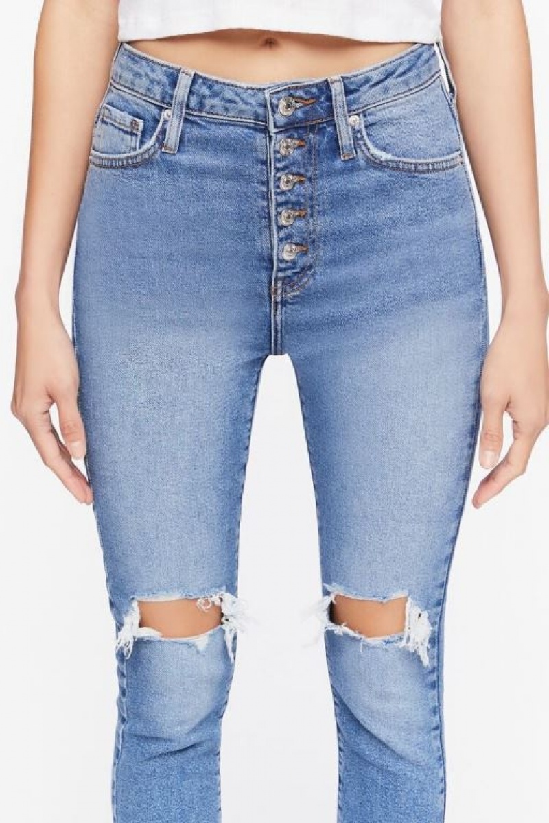 Jeans Forever 21 Recycled Cotton Distressed Flaco Mujer Azules | vx60ODTDI3M