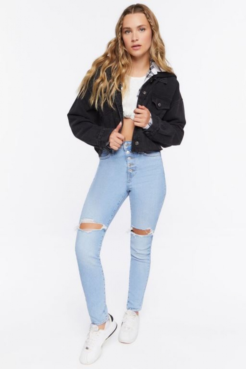 Jeans Forever 21 Recycled Cotton Distressed Flaco Mujer Azules Claro | MbVLjrmzRlP