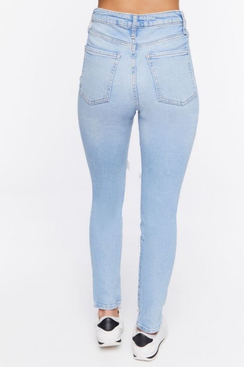 Jeans Forever 21 Recycled Cotton Distressed Flaco Mujer Azules Claro | MbVLjrmzRlP