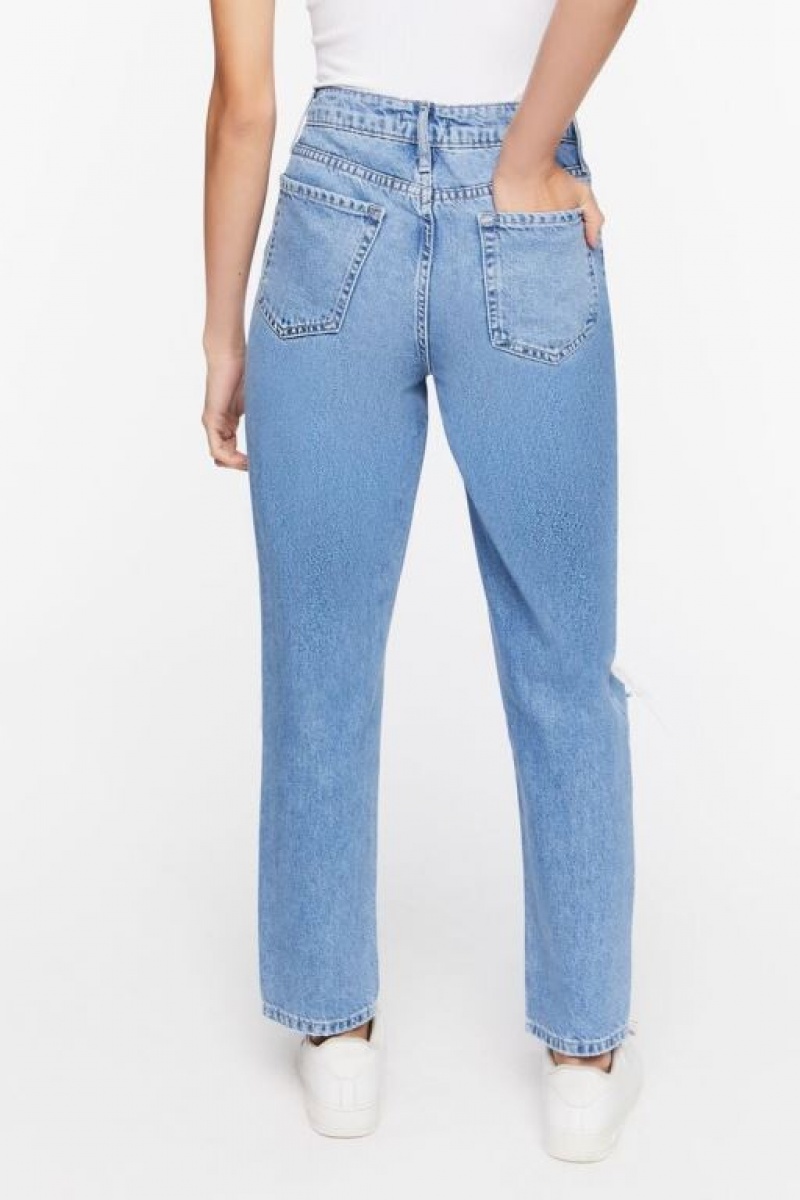 Jeans Forever 21 Recycled Cotton Distressed Mom Mujer Azules | VygF8Mi8VvY