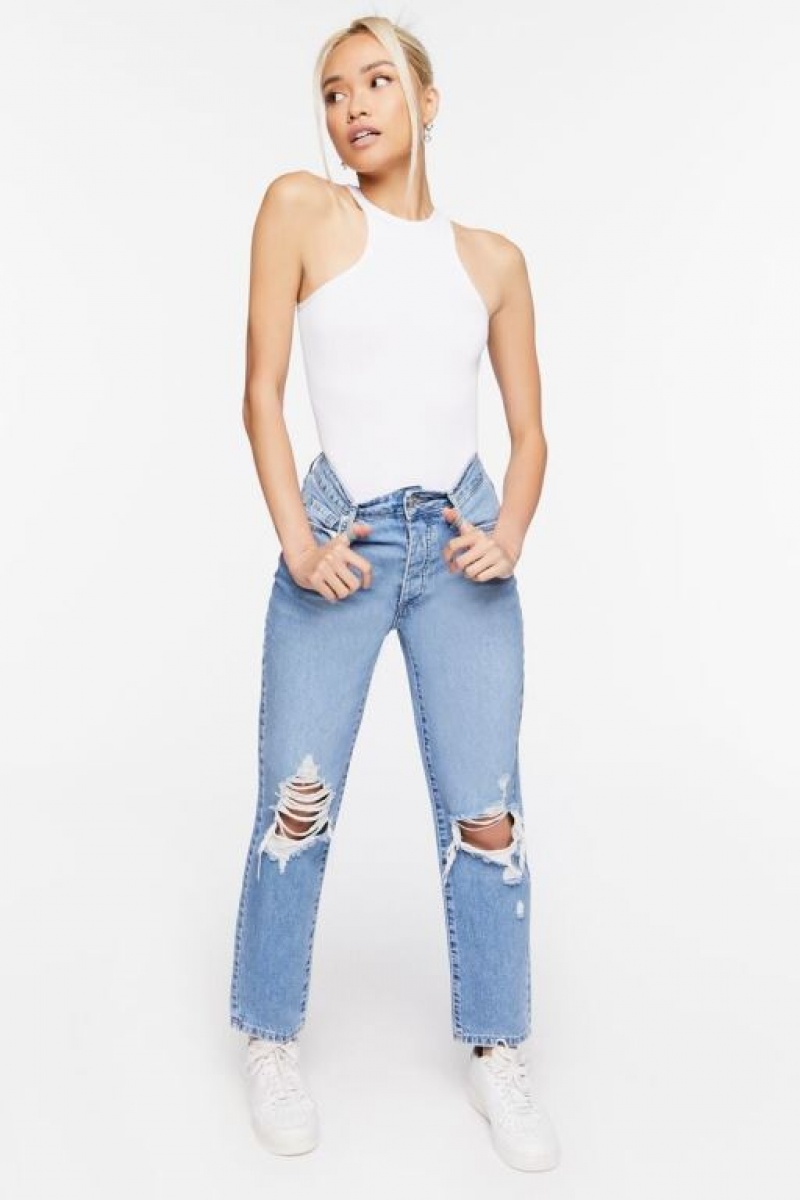 Jeans Forever 21 Recycled Cotton Distressed Mom Mujer Azules | VygF8Mi8VvY